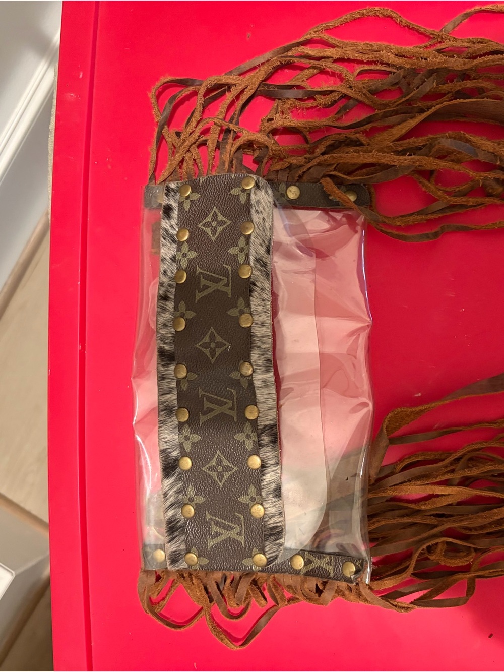 Louis Vuitton Clear Monogram Fringe Shoulder Bag in Brown and Tan